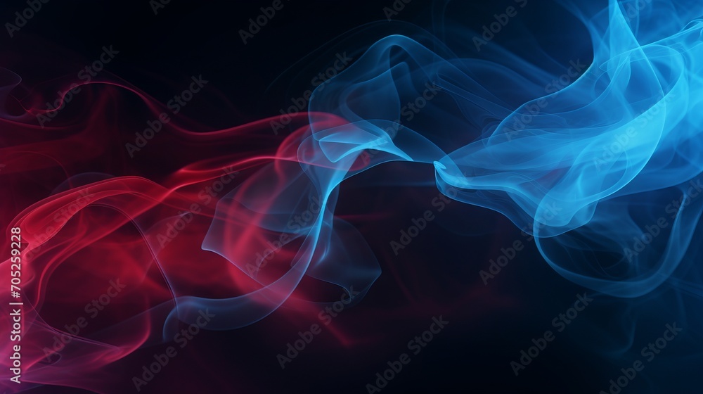 Abstract Backlit Smoke in Red and Blue on Black Background AI Generated