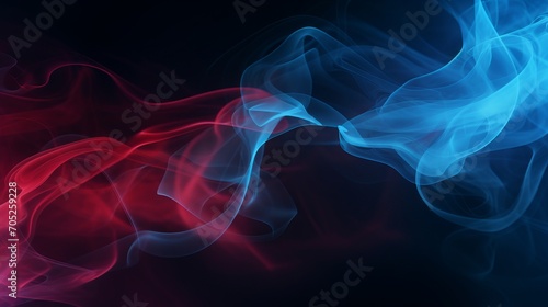 Abstract Backlit Smoke in Red and Blue on Black Background AI Generated
