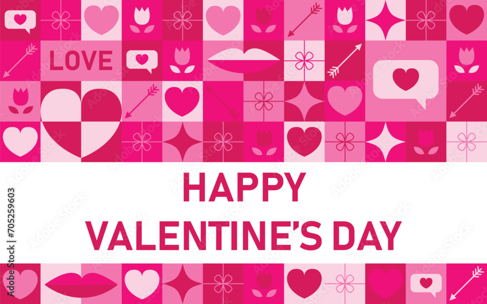 Abstract vector Valentine's day banner. Neo Geometric mosaic pattern. Vector illustration Abstract vector Valentine's day banner. Neo Geometric mosaic pattern. Vector illustration
