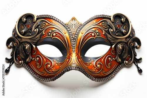 Colored Masquerade Mask with feathers on white background