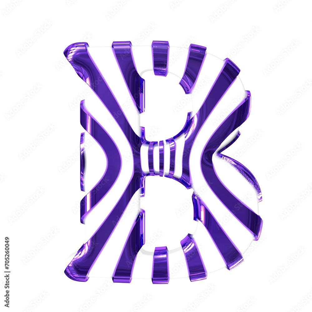 White symbol with dark purple thin straps. letter b White symbol with dark purple thin straps. letter b