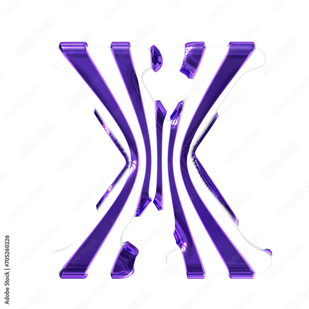 White symbol with dark purple thin straps. letter x White symbol with dark purple thin straps. letter x
