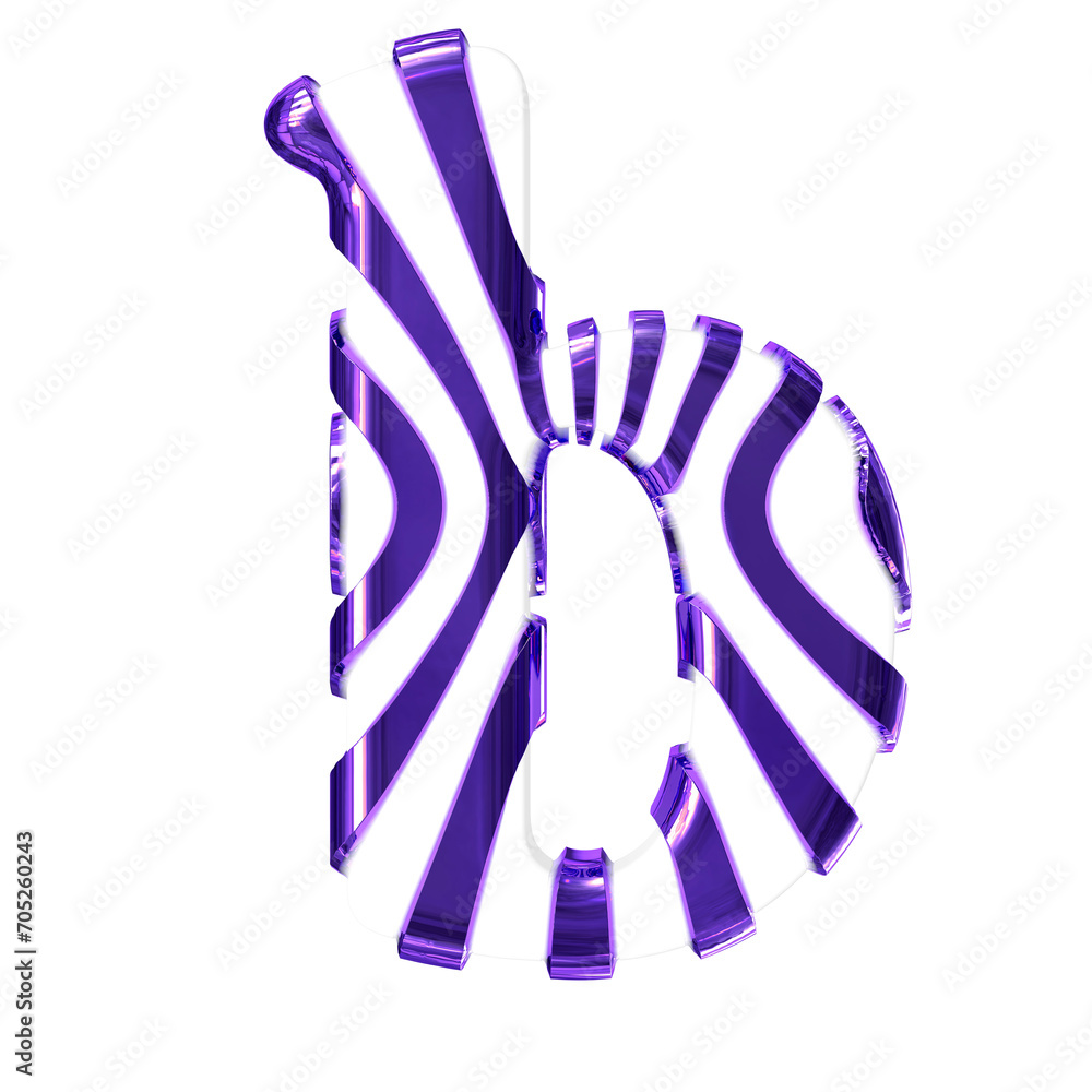 White symbol with dark purple thin straps. letter b White symbol with dark purple thin straps. letter b