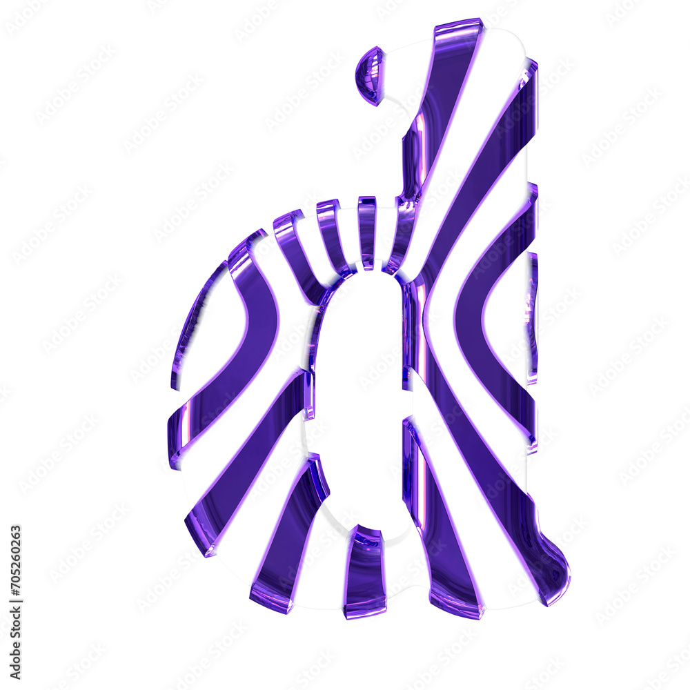 White symbol with dark purple thin straps. letter d White symbol with dark purple thin straps. letter d