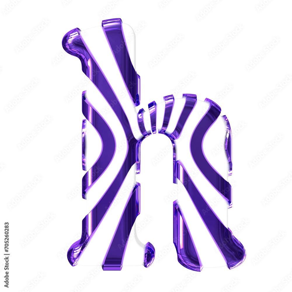 White symbol with dark purple thin straps. letter h White symbol with dark purple thin straps. letter h