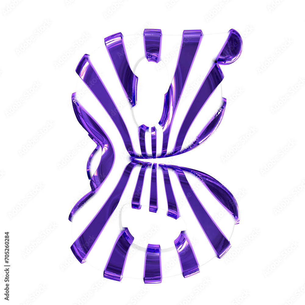White symbol with dark purple thin straps. letter g White symbol with dark purple thin straps. letter g