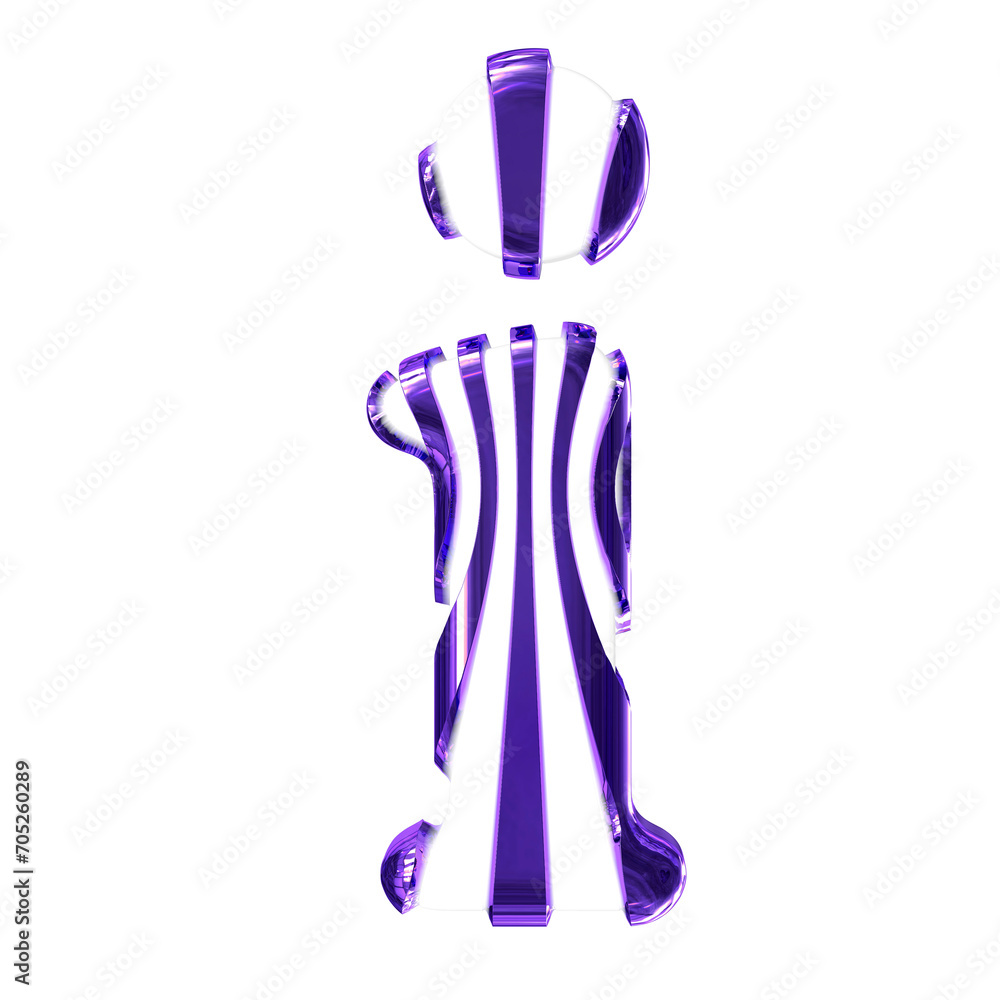 White symbol with dark purple thin straps. letter i White symbol with dark purple thin straps. letter i