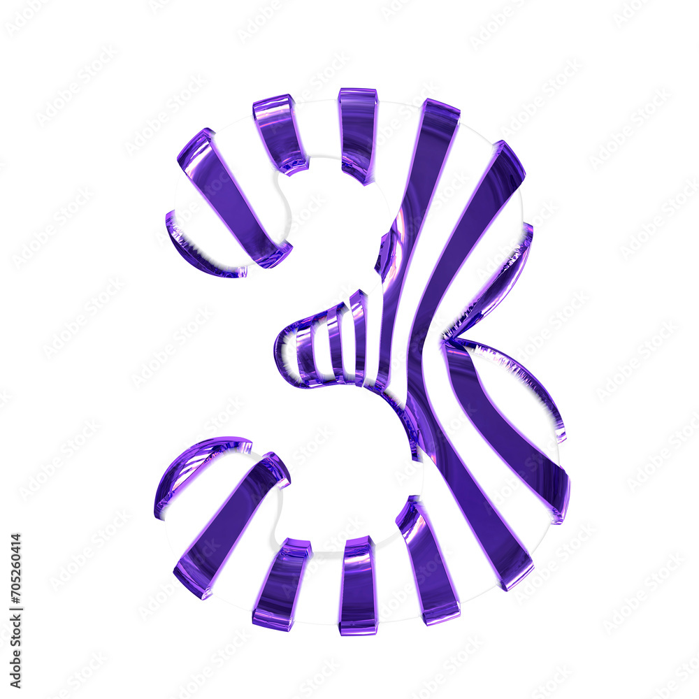 White symbol with dark purple thin straps. number 3 White symbol with dark purple thin straps. number 3