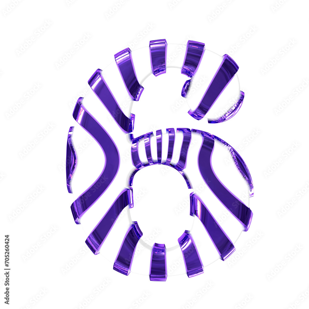 White symbol with dark purple thin straps. number 6 White symbol with dark purple thin straps. number 6