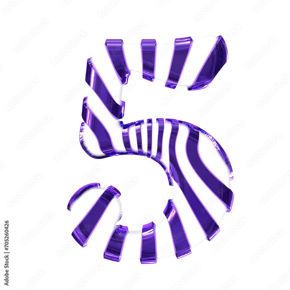 White symbol with dark purple thin straps. number 5 White symbol with dark purple thin straps. number 5