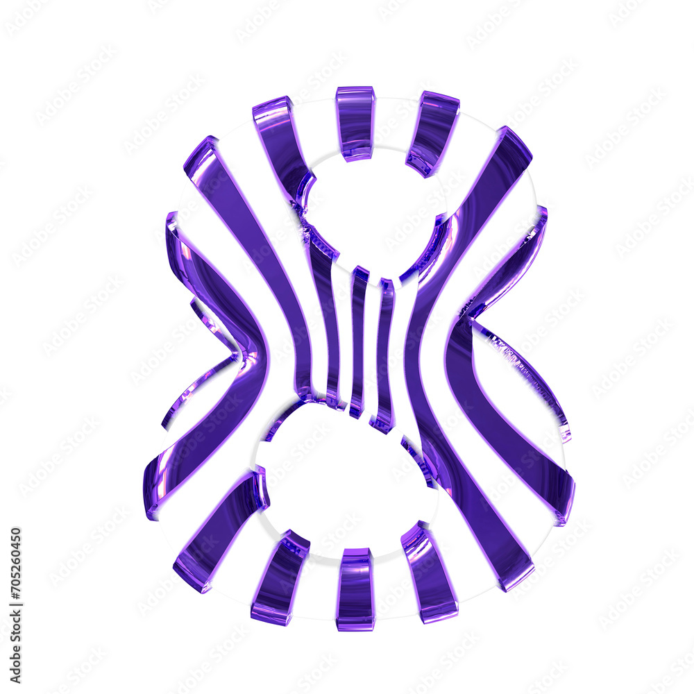 White symbol with dark purple thin straps. number 8 White symbol with dark purple thin straps. number 8