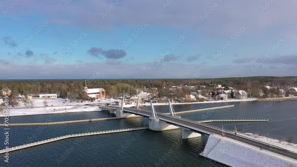 Winter scenery of the bridge to the Sobieszewo island in Gdansk, Poland Winter scenery of the bridge to the Sobieszewo island in Gdansk, Poland