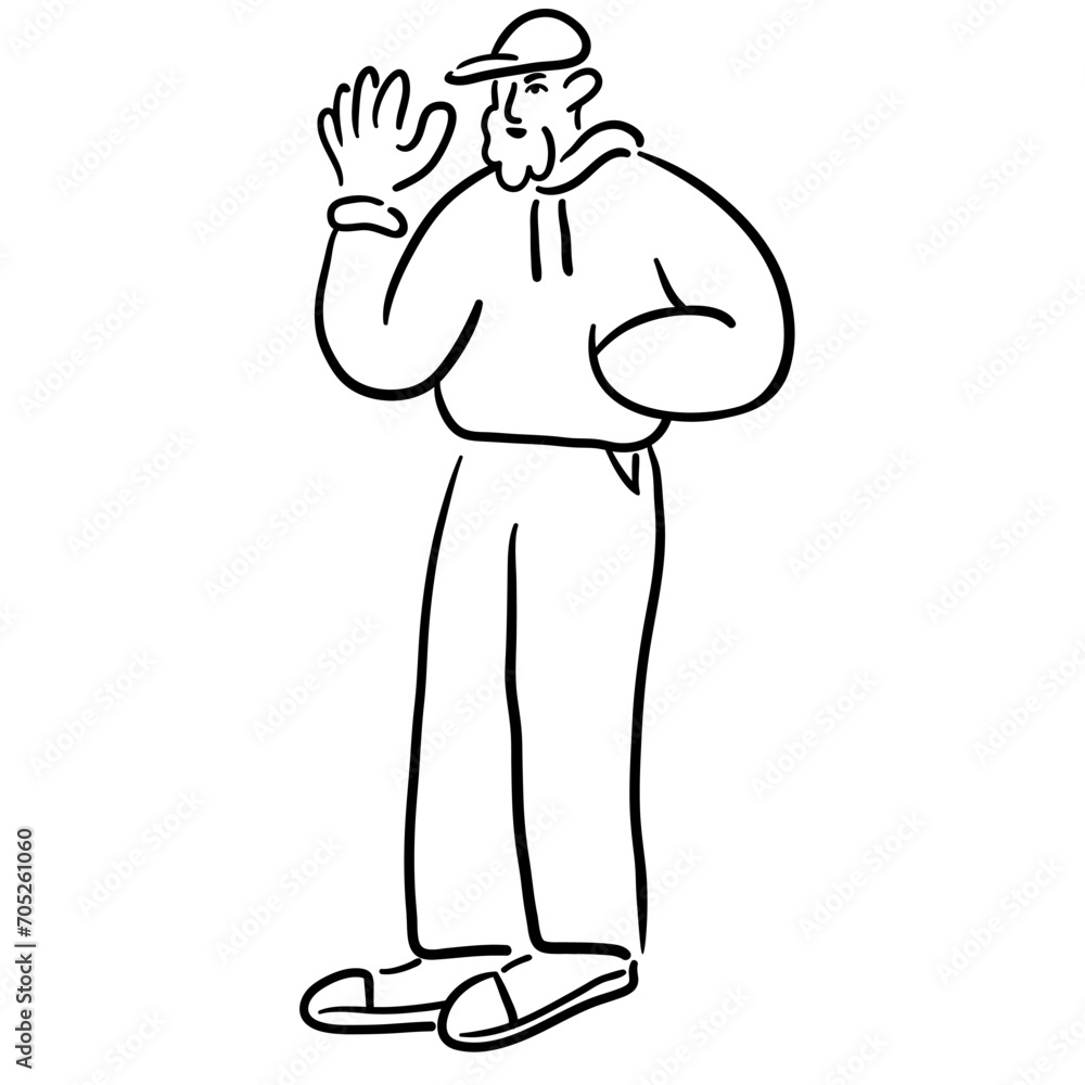 cartoon guy standing in doodle style. template for print advertising poster sticker icon illustration. people in lines
