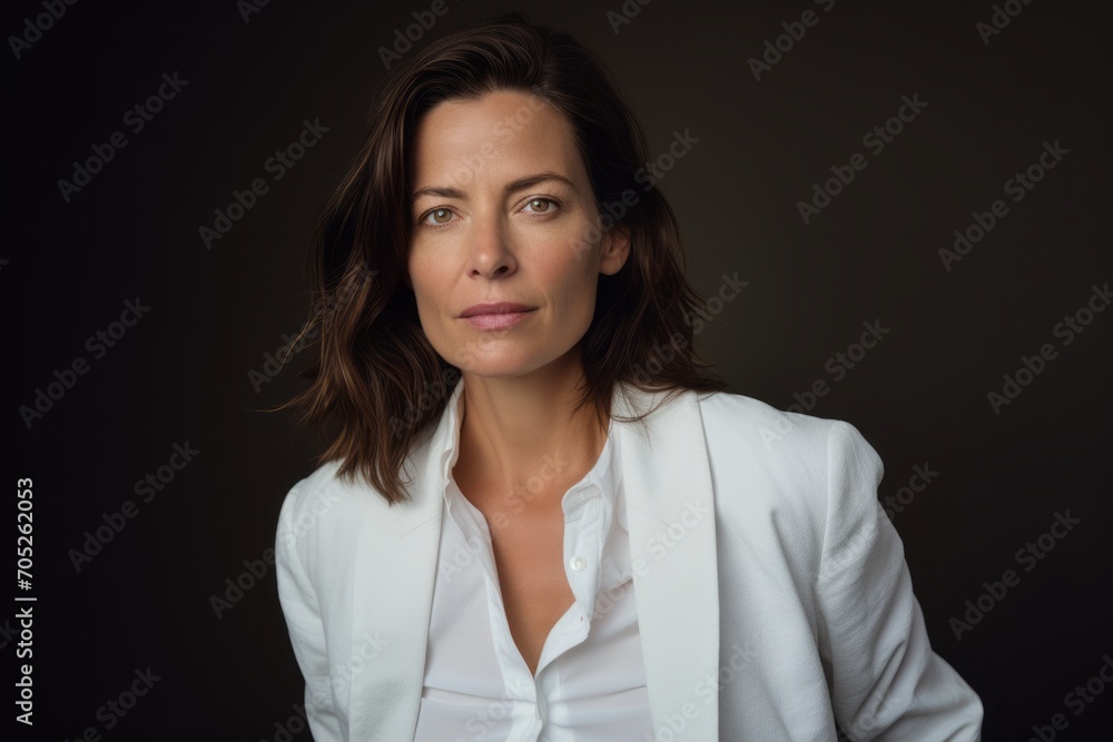 Portrait of a beautiful woman in a white shirt on a dark background Portrait of a beautiful woman in a white shirt on a dark background