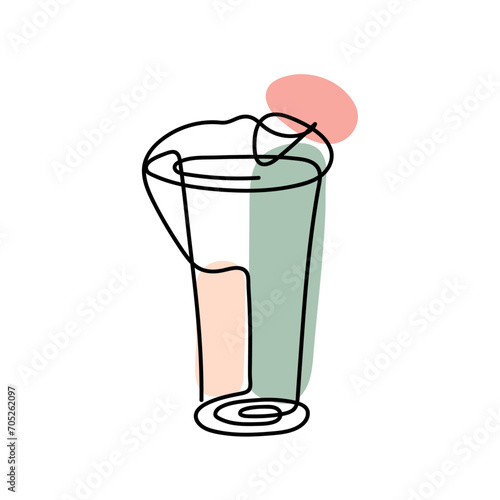 Vector abstract continuous one single simple line drawing icon of fresh cold cocktail in silhouette sketch.