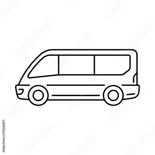 Minibus icon. Black contour linear silhouette. Editable strokes. Side view. Vector simple flat graphic illustration. Isolated object on a white background. Isolate.