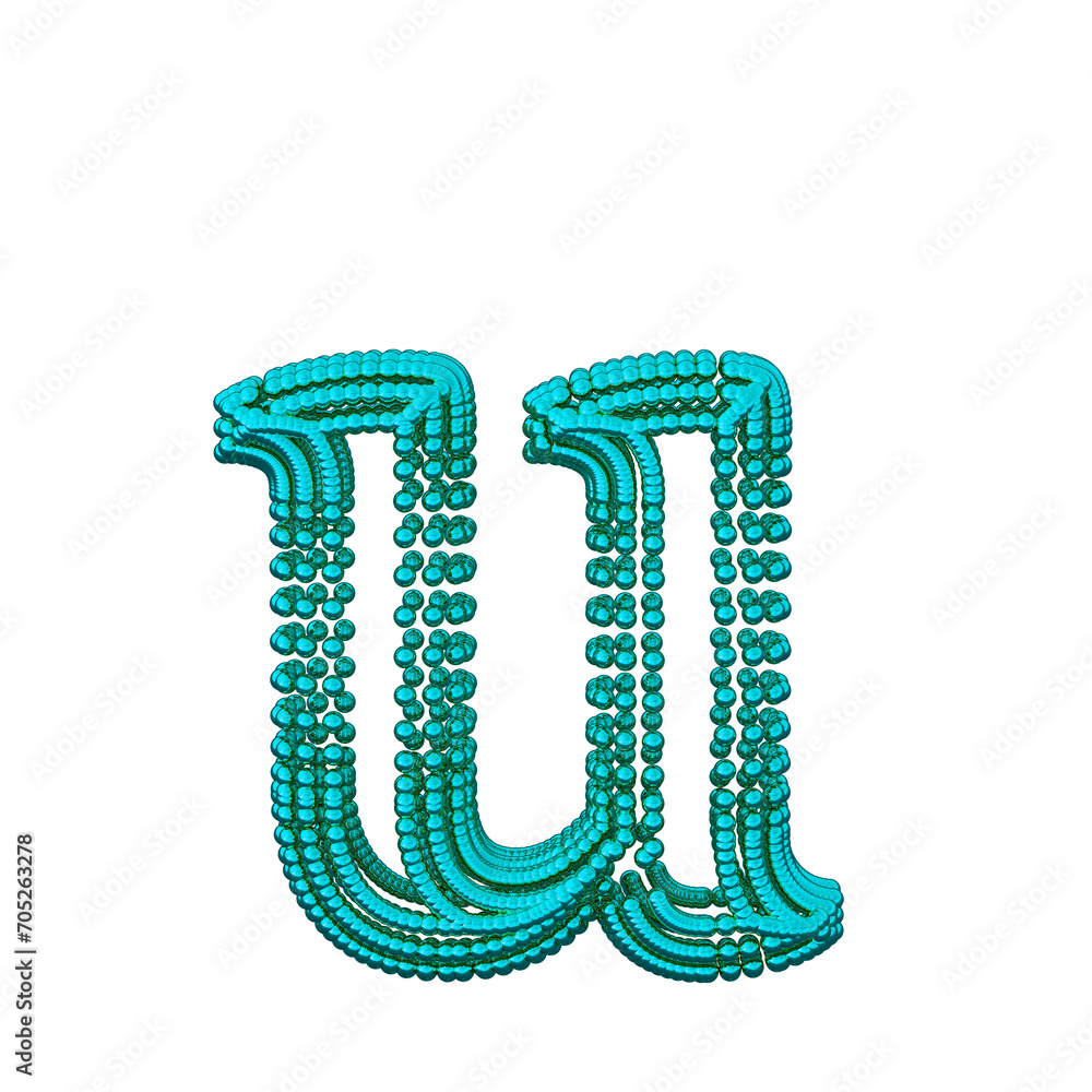 Symbol of small turquoise spheres. letter u Symbol of small turquoise spheres. letter u
