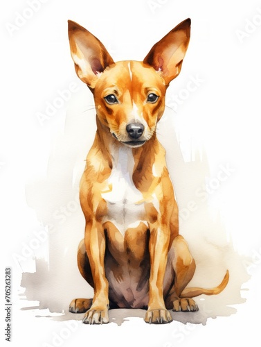 Sitting Basenji with an Alert Expression in Watercolor AI Generated