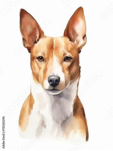 Sitting Basenji with an Alert Expression in Watercolor AI Generated