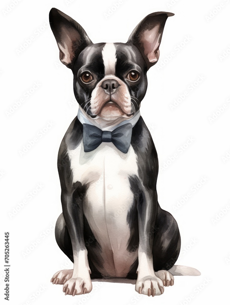 Sitting Boston Terrier with a Tuxedo-like Coat AI Generated