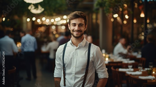 Young male waiter in a restaurant