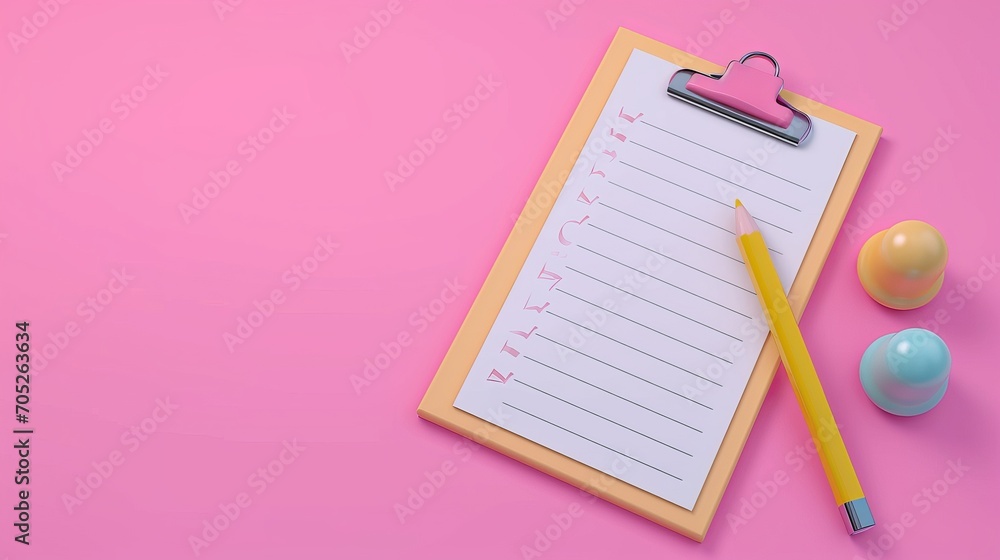 Depicts a 3D representation of a paper clipboard designed for task management Depicts a 3D representation of a paper clipboard designed for task management