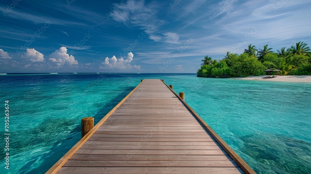Obraz premium A wooden jetty in a luxury resort