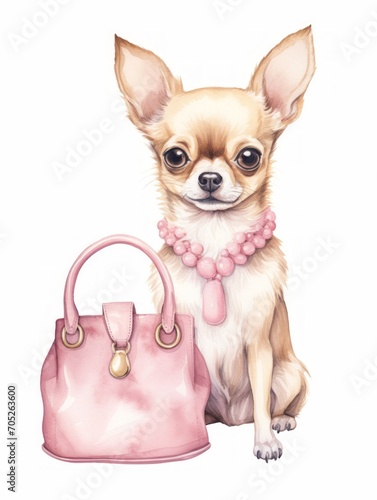 Sitting Chihuahua in a Purse Watercolor Art AI Generated