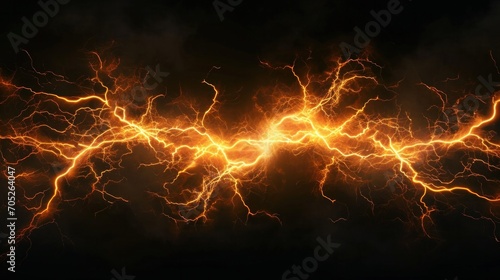 Isolated realistic orange electrical lightning strike  photo