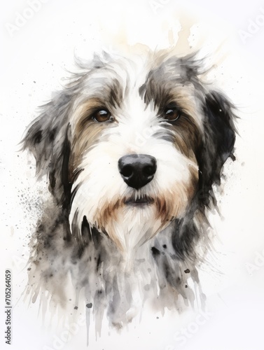 Sitting Polish Lowland Sheepdog with a Shaggy Expressive Face in Water AI Generated