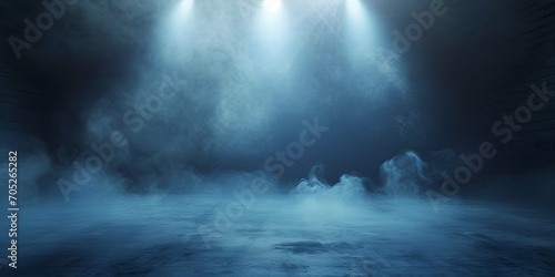 Dark scene with smoke and spotlights