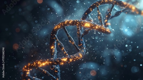 A dynamic representation of a DNA double helix, with glowing strands and floating genetic codes, symbolizing genetic health and personalized medicine photo