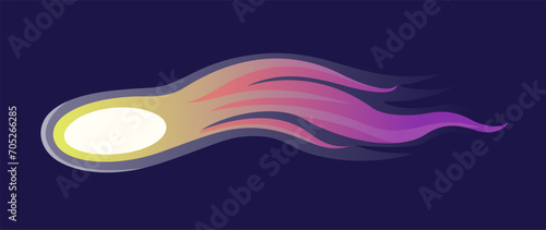 Alien weapon laser beam. Icon with plasmic beam or space blaster shot. Fire from futuristic Raygun. Design element for game or comic book. Cartoon flat vector illustration isolated on dark background
