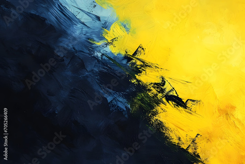 abstract oil painting on canvas with blue and yellow colors for background