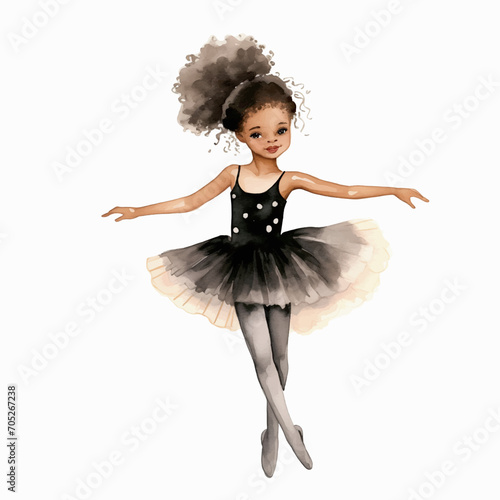 ballet dancer black girl  with an afro hair watercolor white background