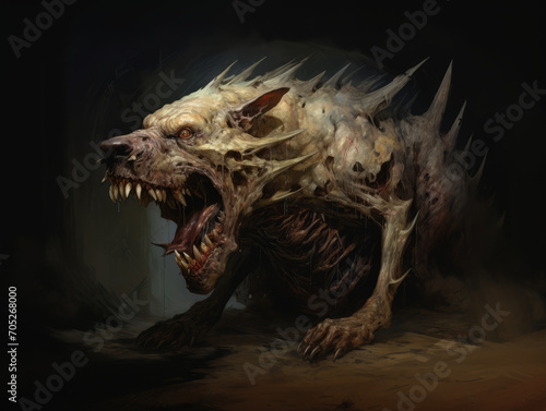 Shadow Hound  Monstrous Dog Unleashed in Dark Horror - Generative AI Masterpiece