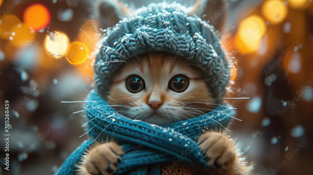 small, adorable kitten with big, expressive eyes, wearing a yellow hood small, adorable kitten with big, expressive eyes, wearing a yellow hood