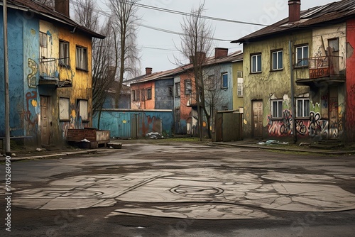 old asphalt playground in a poor neighborhood