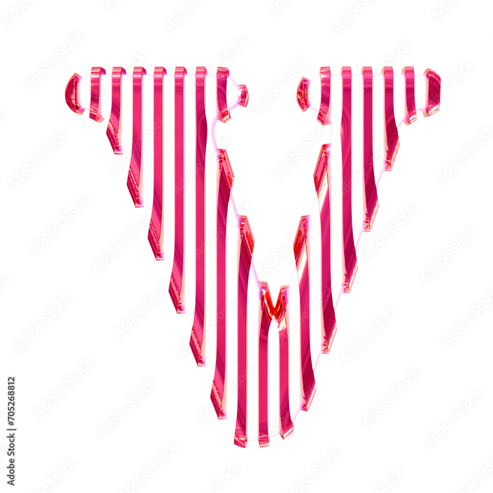 White symbol with pink vertical ultra thin straps. letter v White symbol with pink vertical ultra thin straps. letter v