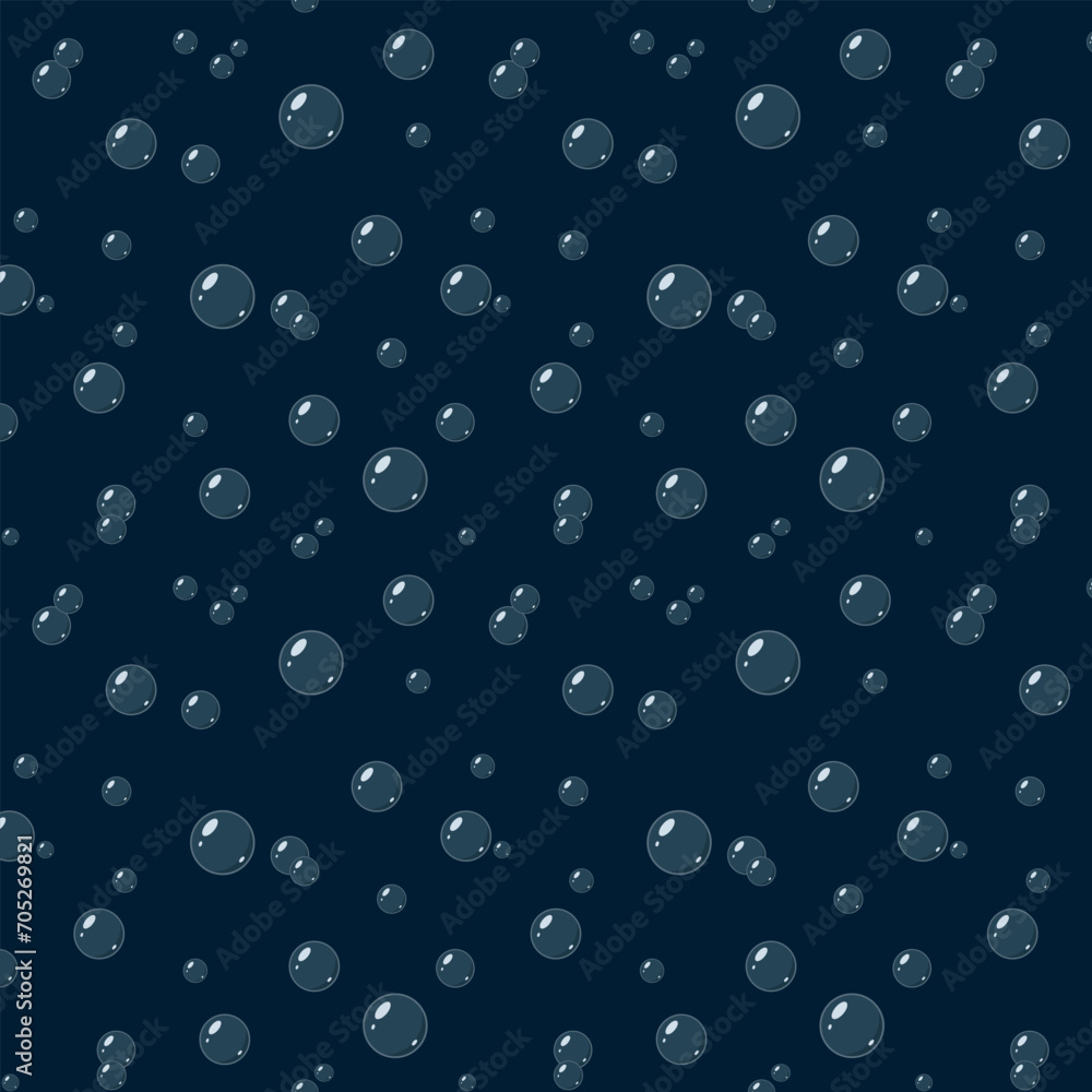 Transparent bubble on dark background seamless pattern. Fairytale design. Soap bubble. Vector illustration. 