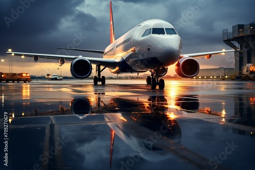 illustration of an airplane in the rain at the airport