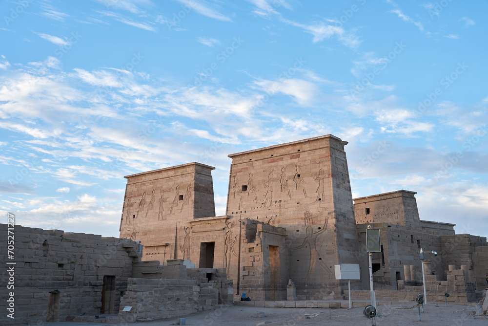 The ancient and historical Philae Temples complex in Aswan, which was built by the ancient Egyptian pharaohs. It was built during the third century BC. it built to worship the goddess The ancient and historical Philae Temples complex in Aswan, which was built by the ancient Egyptian pharaohs. It was built during the third century BC. it built to worship the goddess