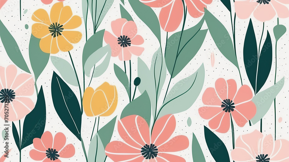 Elegant  illustration featuring the essence of spring, seamless pattern with pastel tones.