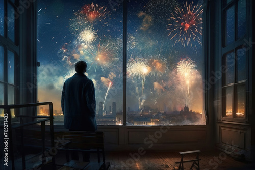 man watching fireworks at the end of the year