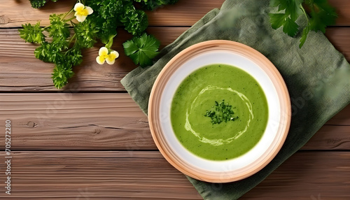 Broccoli green soup with fresh parsley. Healthy and diet vegan d