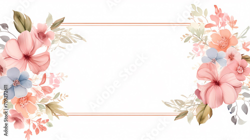Floral frame with watercolor flowers, decorative flower background pattern, watercolor floral border background