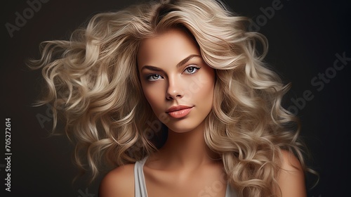 A woman who is stunning has perfect wavy blonde hair