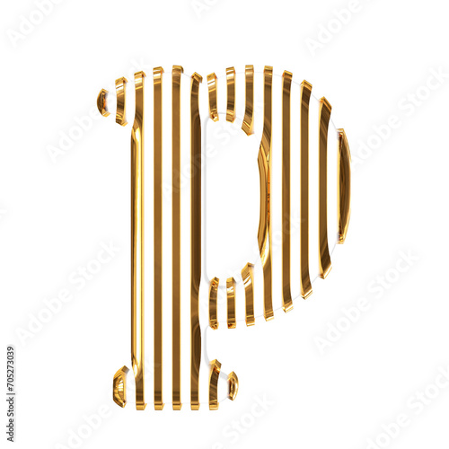 White symbol with gold vertical ultra thin straps. letter p photo