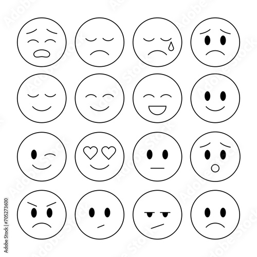 Set of the line emoticons with different negative, neutral and positive emotions. Perfect for mental health app or blog
