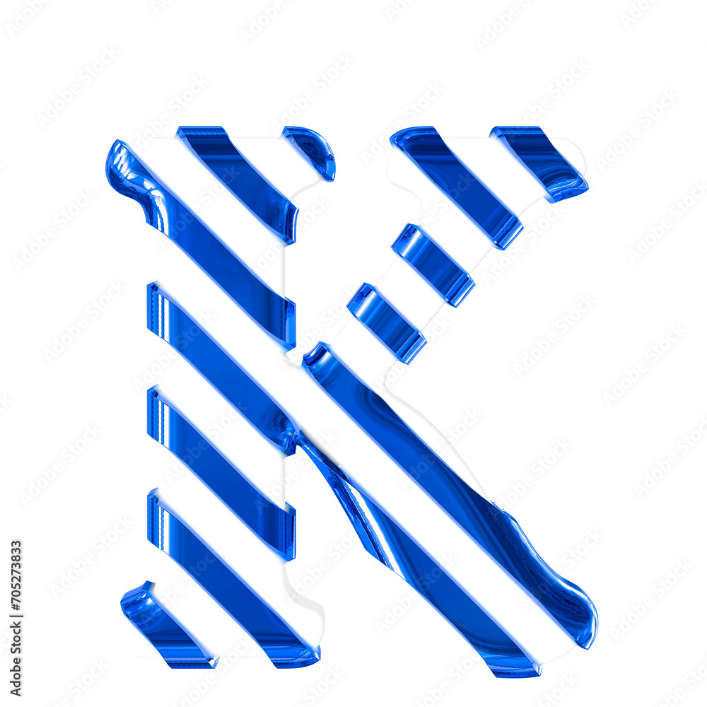White symbol with thin blue diagonal straps. letter k White symbol with thin blue diagonal straps. letter k